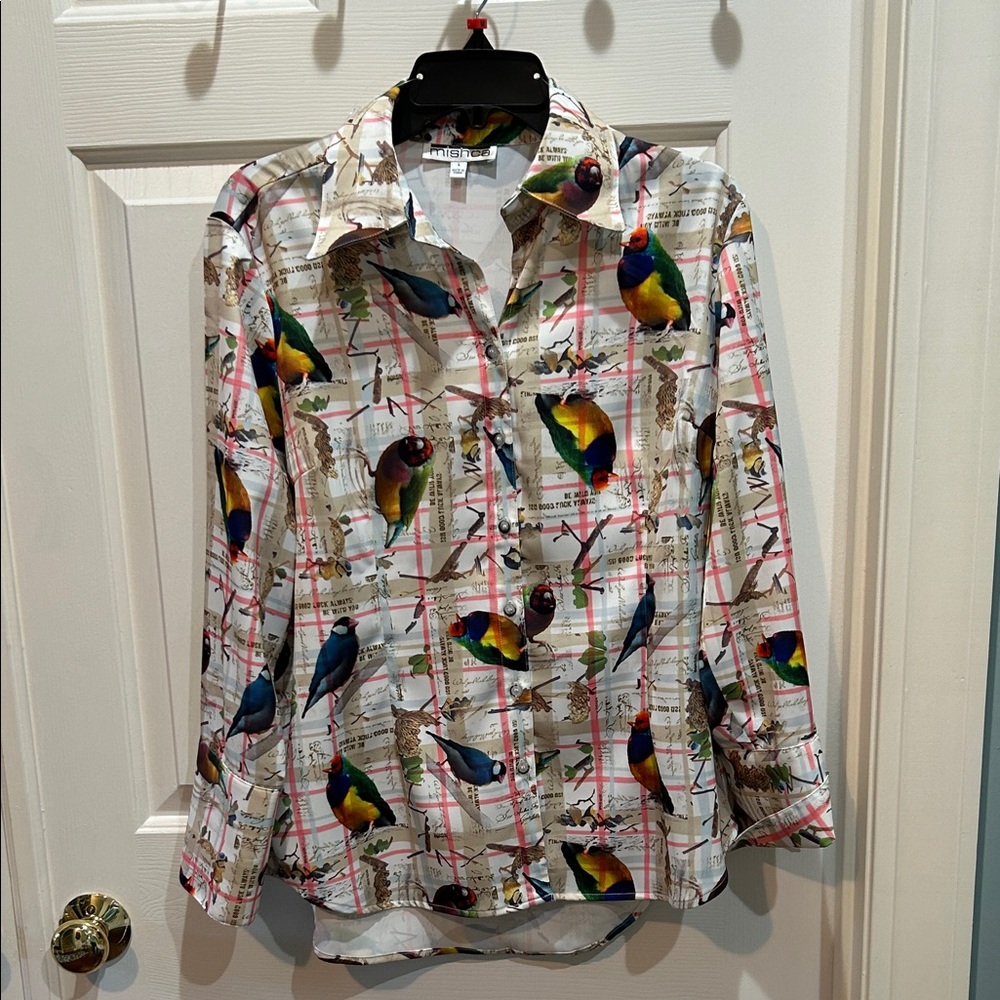 Mishca Bird Print Button Up Blouse